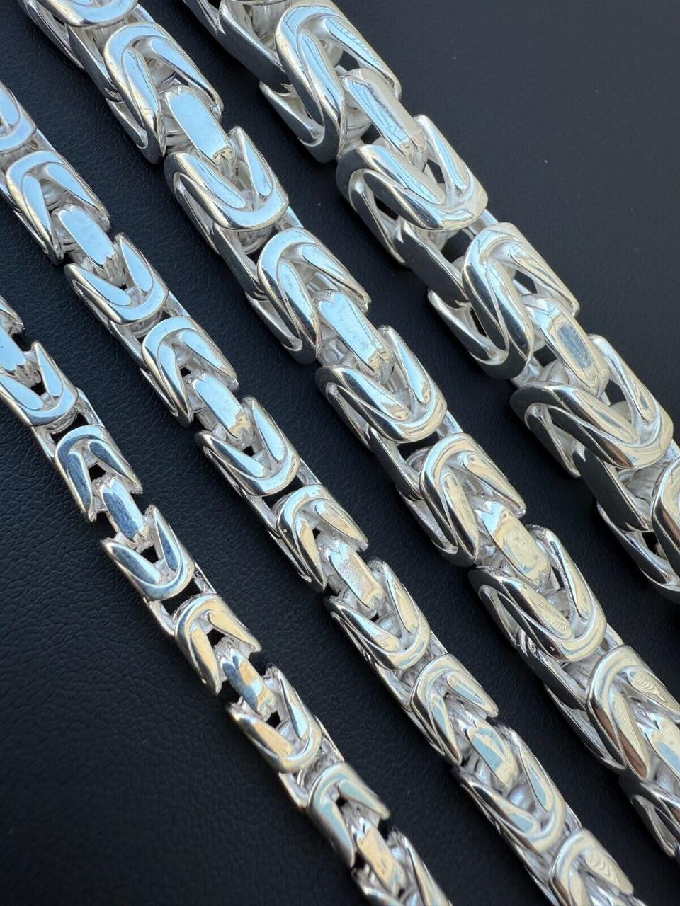 HarlemBling Modern Byzantine Link Bracelet W. Box Lock - 925 Sterling Silver -7"-9" - 5mm-10mm