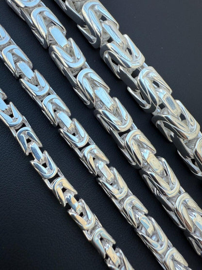 HarlemBling Modern Byzantine Link Bracelet W. Box Lock - 925 Sterling Silver -7"-9" - 5mm-10mm