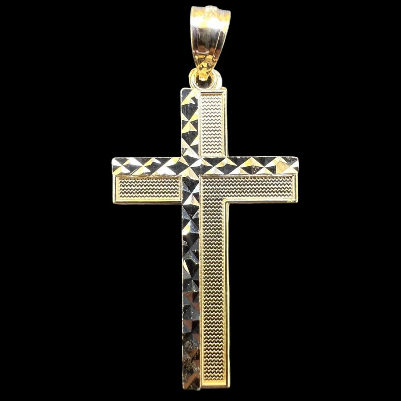 HarlemBling Modern Diamond Cut Cross Pendant - 14k Yellow & White Gold - 1.2"