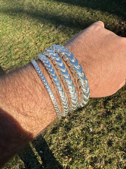 HarlemBling Modern Franco Link Bracelet W. Box Lock - 925 Sterling Silver - 7"-9" - 4mm-10mm