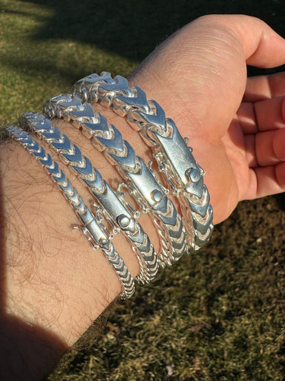 HarlemBling Modern Franco Link Bracelet W. Box Lock - 925 Sterling Silver - 7"-9" - 4mm-10mm