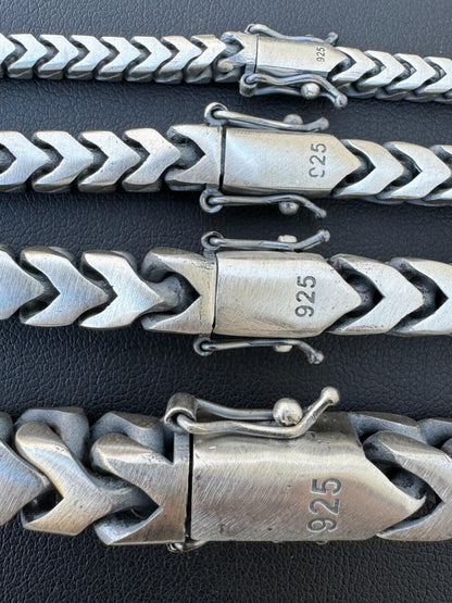 HarlemBling Modern Franco Link Bracelet W. Box Lock - Oxidized 925 Sterling Silver - 7"-9" - 4mm-10mm