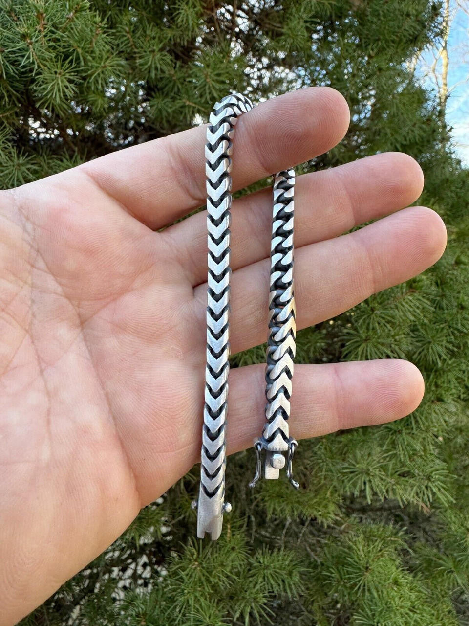 HarlemBling Modern Franco Link Bracelet W. Box Lock - Oxidized 925 Sterling Silver - 7"-9" - 4mm-10mm