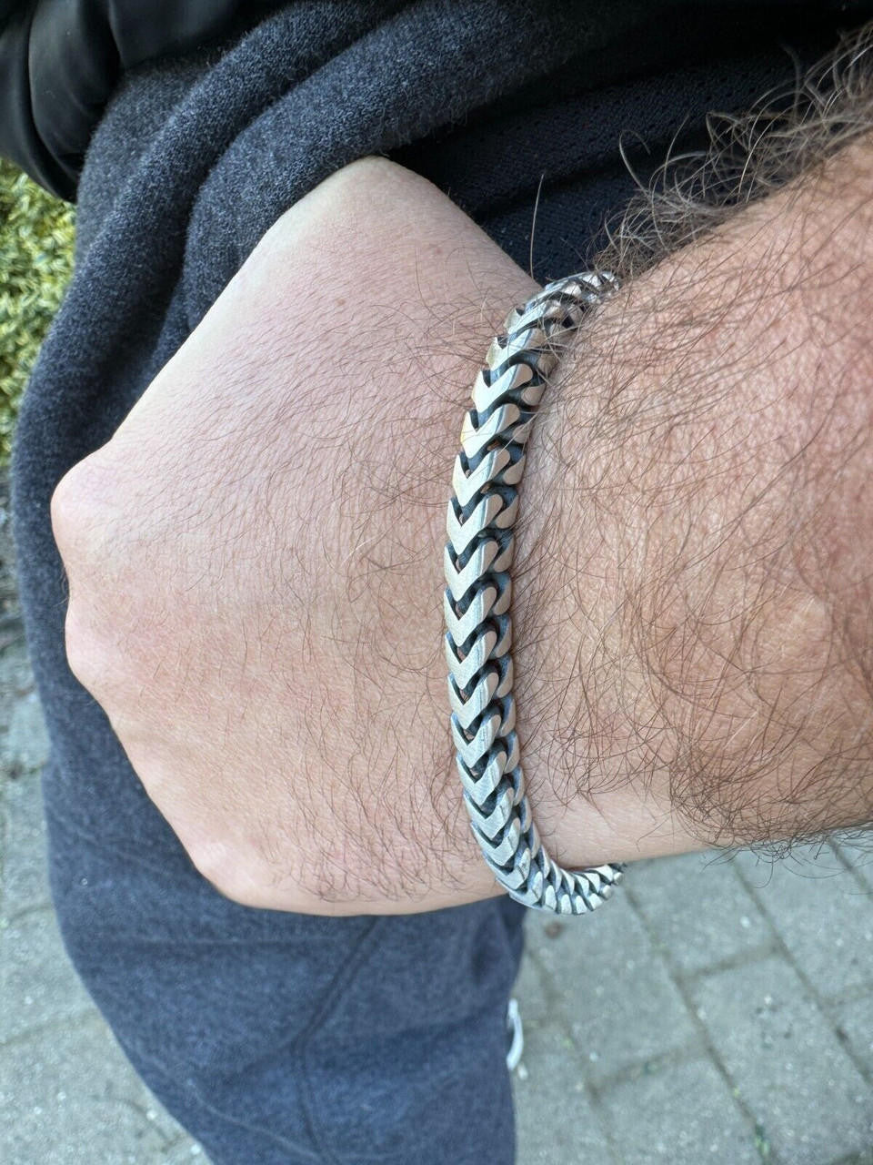 HarlemBling Modern Franco Link Bracelet W. Box Lock - Oxidized 925 Sterling Silver - 7"-9" - 4mm-10mm