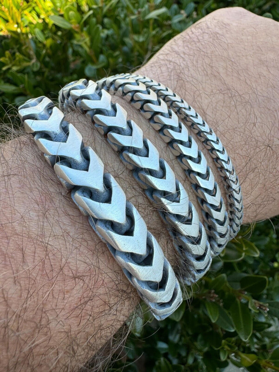 HarlemBling Modern Franco Link Bracelet W. Box Lock - Oxidized 925 Sterling Silver - 7"-9" - 4mm-10mm