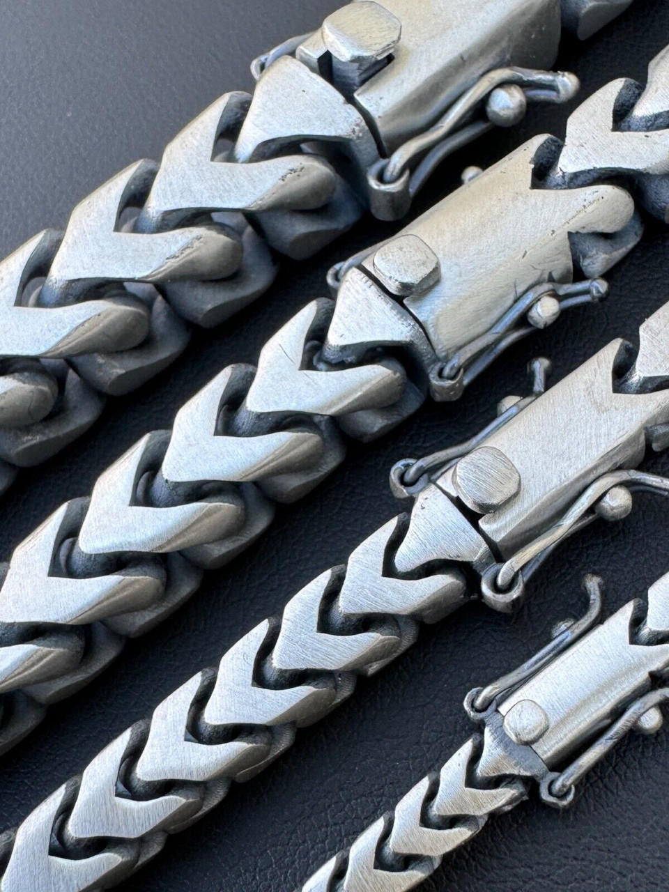 HarlemBling Modern Franco Link Bracelet W. Box Lock - Oxidized 925 Sterling Silver - 7"-9" - 4mm-10mm