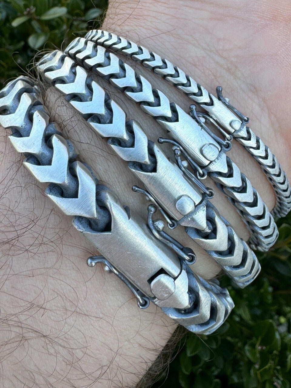 HarlemBling Modern Franco Link Bracelet W. Box Lock - Oxidized 925 Sterling Silver - 7"-9" - 4mm-10mm