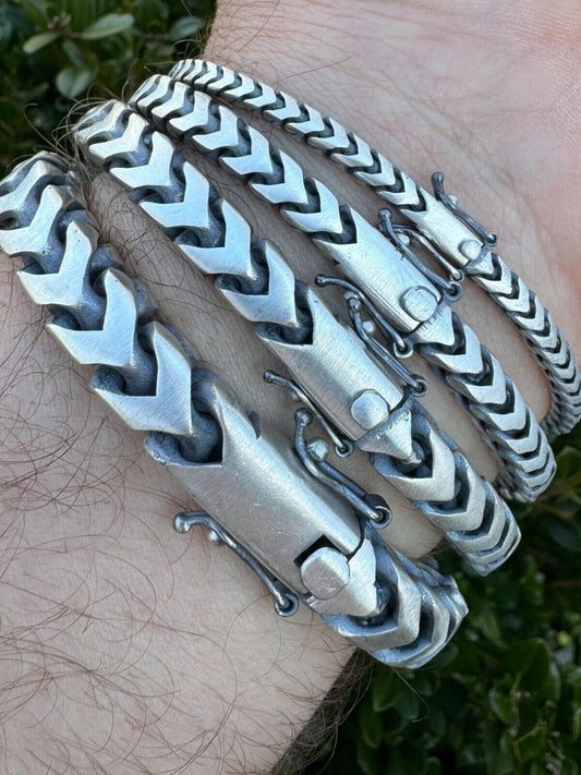 HarlemBling Modern Franco Link Bracelet W. Box Lock - Oxidized 925 Sterling Silver - 7"-9" - 4mm-10mm