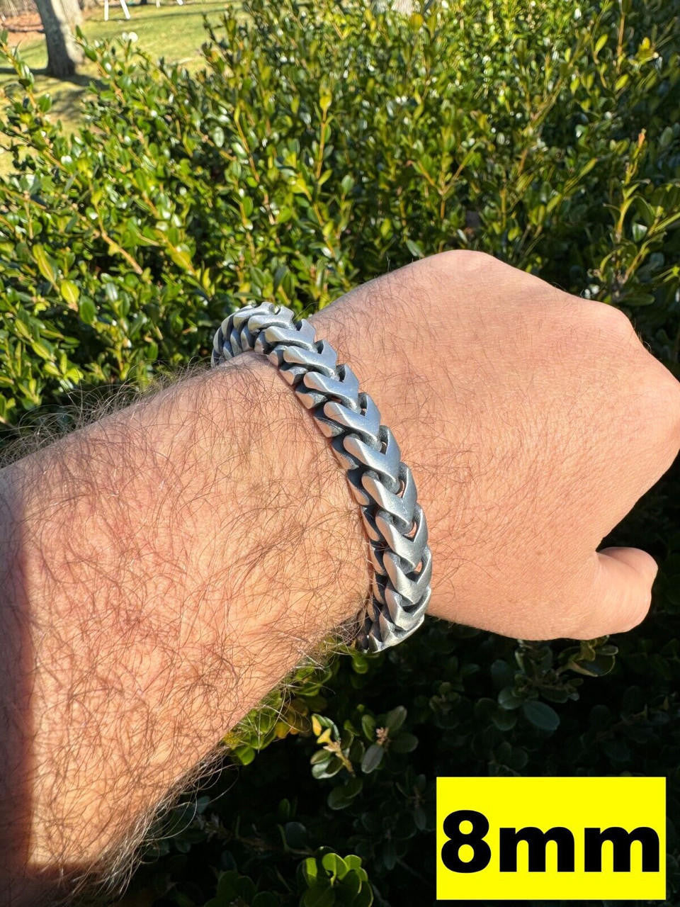 HarlemBling Modern Franco Link Bracelet W. Box Lock - Oxidized 925 Sterling Silver - 7"-9" - 4mm-10mm