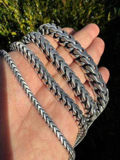 HarlemBling Modern Franco Link Bracelet W. Box Lock - Oxidized 925 Sterling Silver - 7"-9" - 4mm-10mm