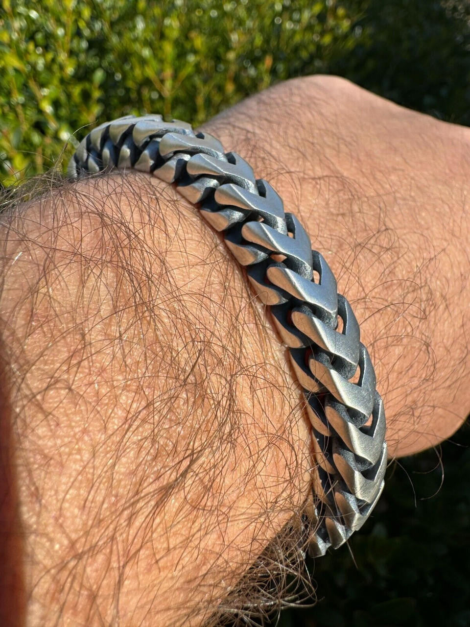 HarlemBling Modern Franco Link Bracelet W. Box Lock - Oxidized 925 Sterling Silver - 7"-9" - 4mm-10mm