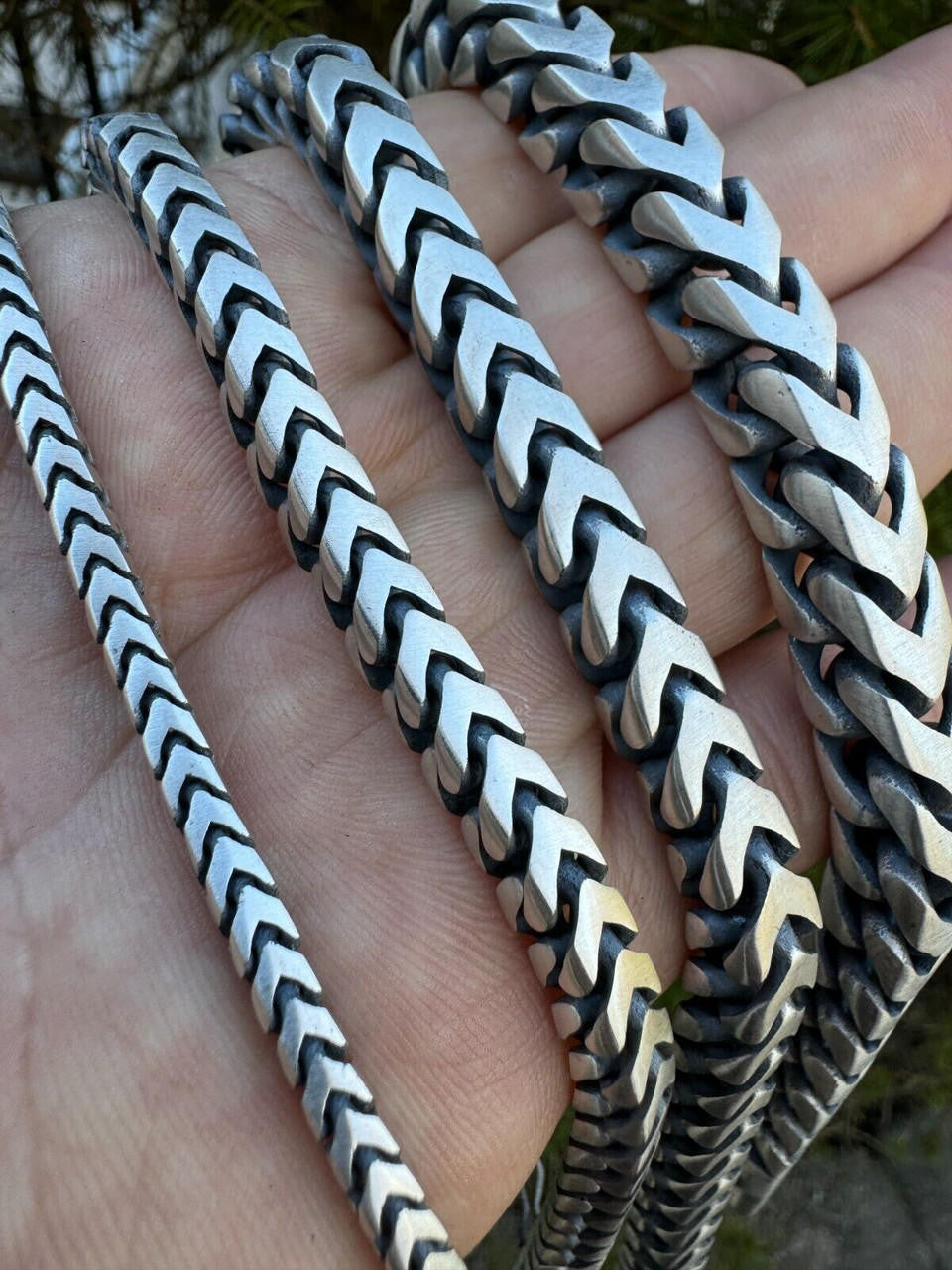 HarlemBling Modern Franco Link Bracelet W. Box Lock - Oxidized 925 Sterling Silver - 7"-9" - 4mm-10mm