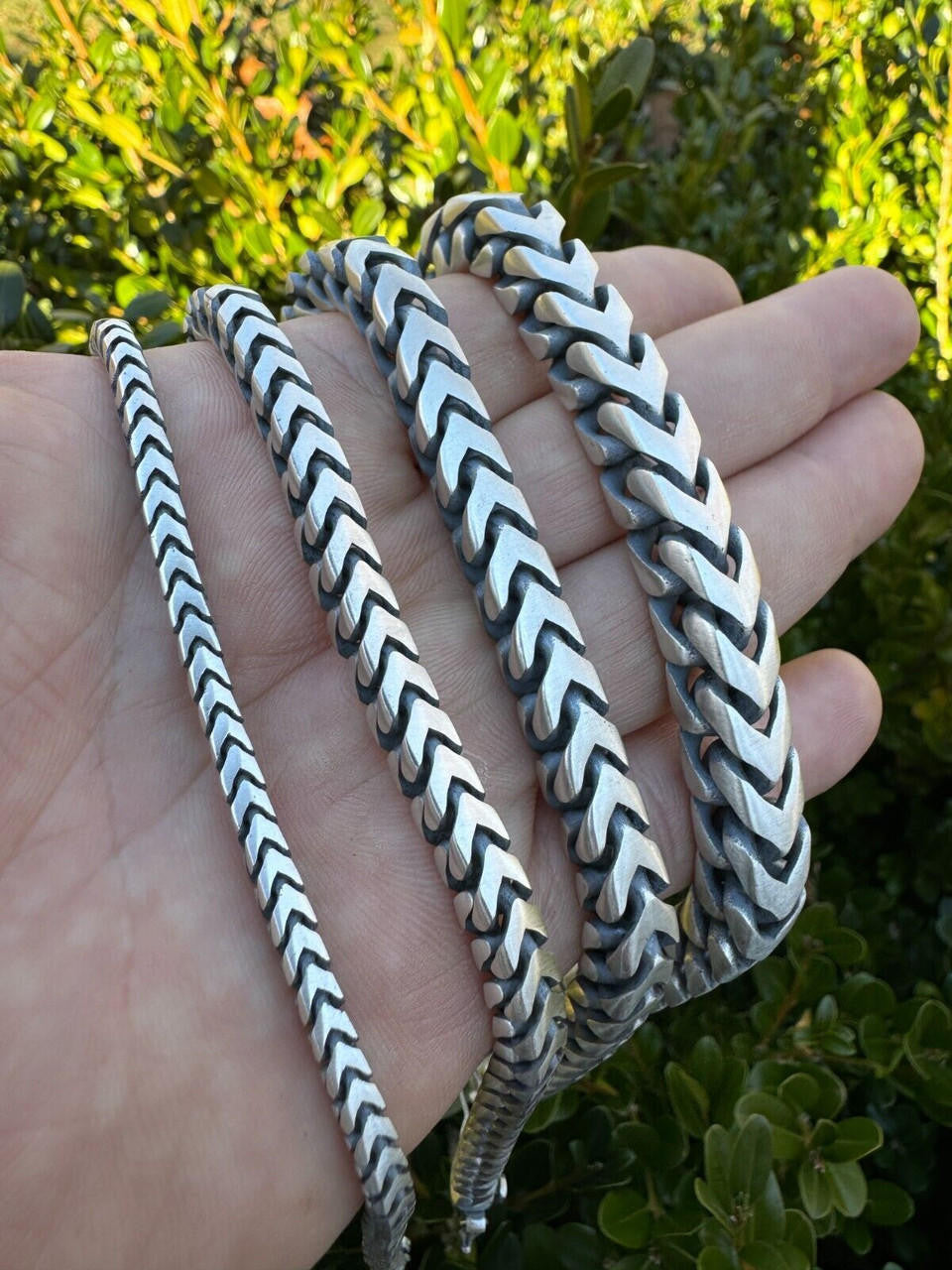 HarlemBling Modern Franco Link Bracelet W. Box Lock - Oxidized 925 Sterling Silver - 7"-9" - 4mm-10mm