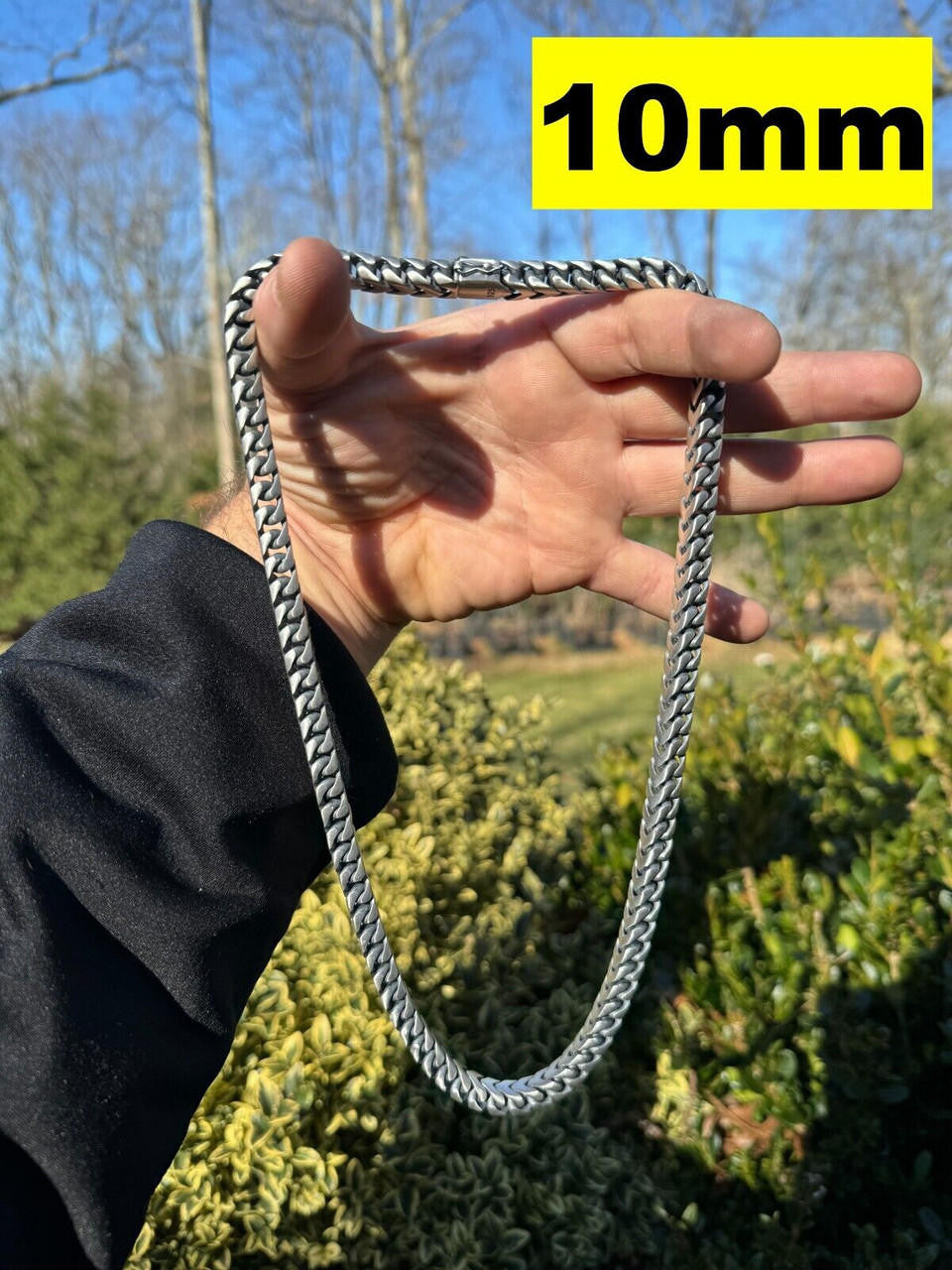 HarlemBling Modern Franco Link Chain Necklace W. Box Lock - Oxidized 925 Sterling Silver - 18"-30" - 4mm-10mm