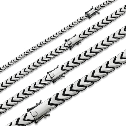 HarlemBling Modern Franco Link Chain Necklace W. Box Lock - Oxidized 925 Sterling Silver - 18"-30" - 4mm-10mm
