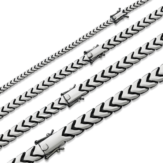 HarlemBling Modern Franco Link Chain Necklace W. Box Lock - Oxidized 925 Sterling Silver - 18"-30" - 4mm-10mm