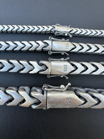 HarlemBling Modern Franco Link Chain Necklace W. Box Lock - Oxidized 925 Sterling Silver - 18"-30" - 4mm-10mm