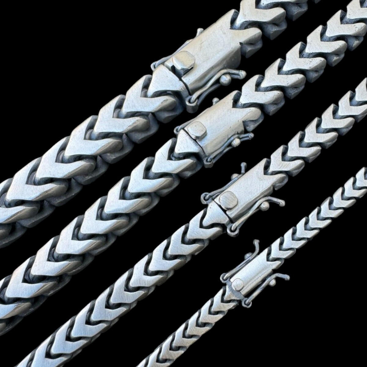 HarlemBling Modern Franco Link Chain Necklace W. Box Lock - Oxidized 925 Sterling Silver - 18"-30" - 4mm-10mm