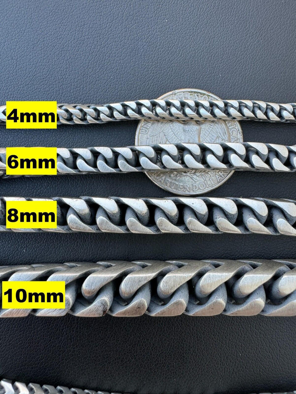 HarlemBling Modern Franco Link Chain Necklace W. Box Lock - Oxidized 925 Sterling Silver - 18"-30" - 4mm-10mm