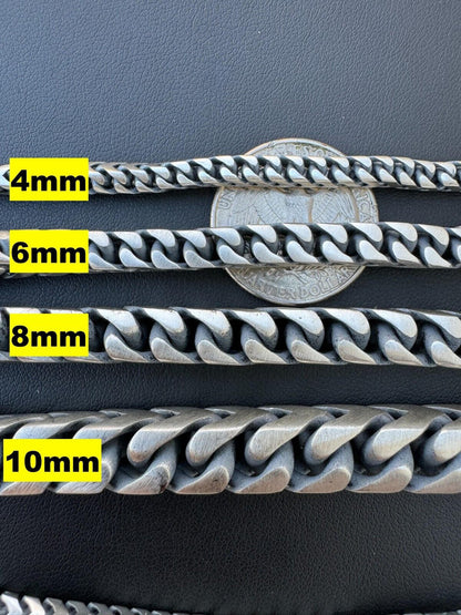 HarlemBling Modern Franco Link Chain Necklace W. Box Lock - Oxidized 925 Sterling Silver - 18"-30" - 4mm-10mm