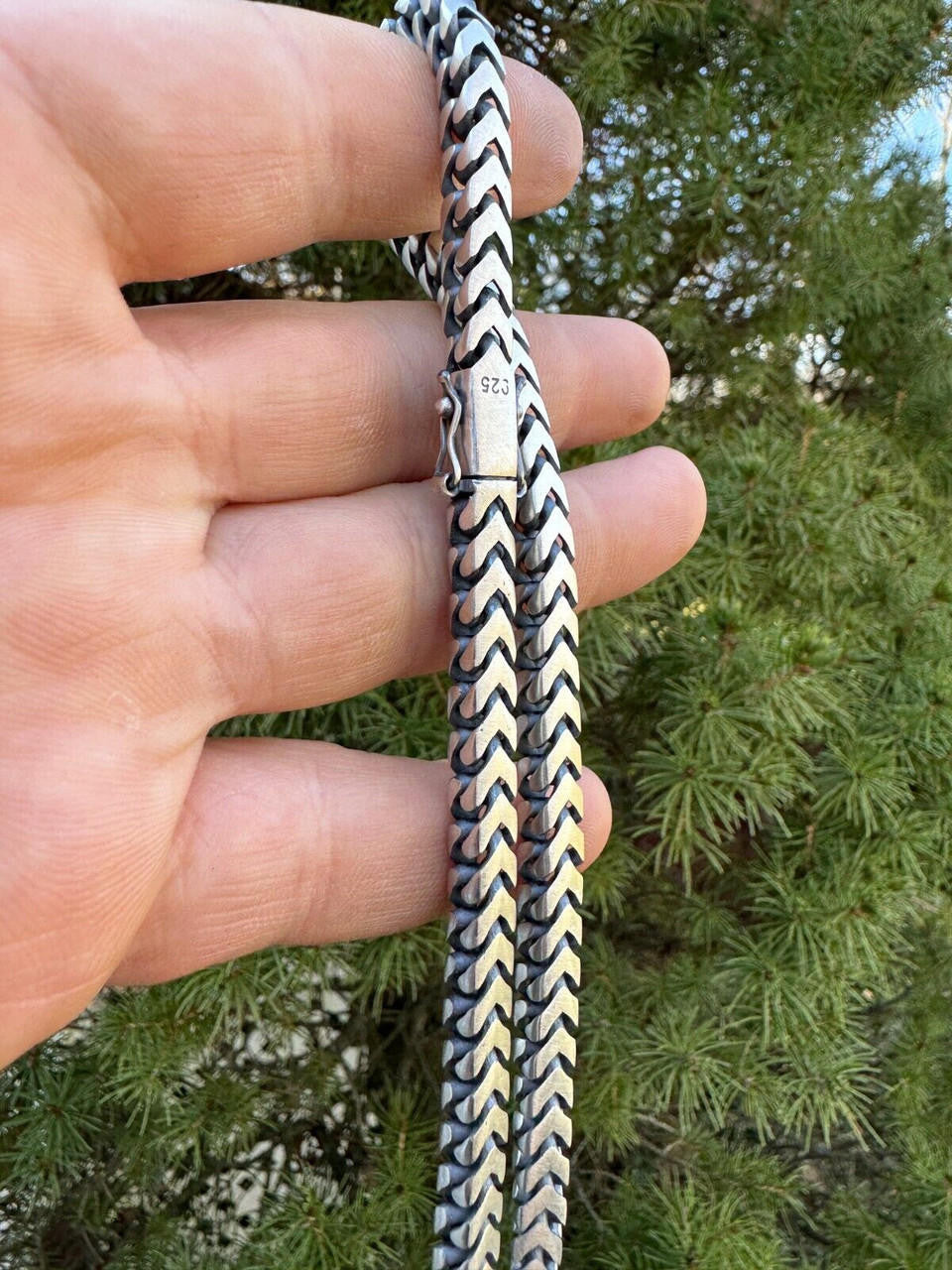 HarlemBling Modern Franco Link Chain Necklace W. Box Lock - Oxidized 925 Sterling Silver - 18"-30" - 4mm-10mm