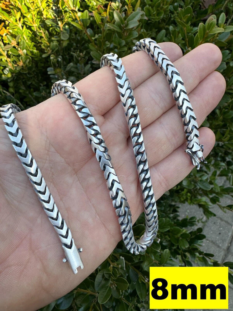 HarlemBling Modern Franco Link Chain Necklace W. Box Lock - Oxidized 925 Sterling Silver - 18"-30" - 4mm-10mm