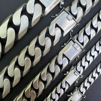 HarlemBling Modern Miami Cuban Link Chain Necklace Or Bracelet - Oxidized 925 Sterling Silver - 7"-28" - 6mm-20mm