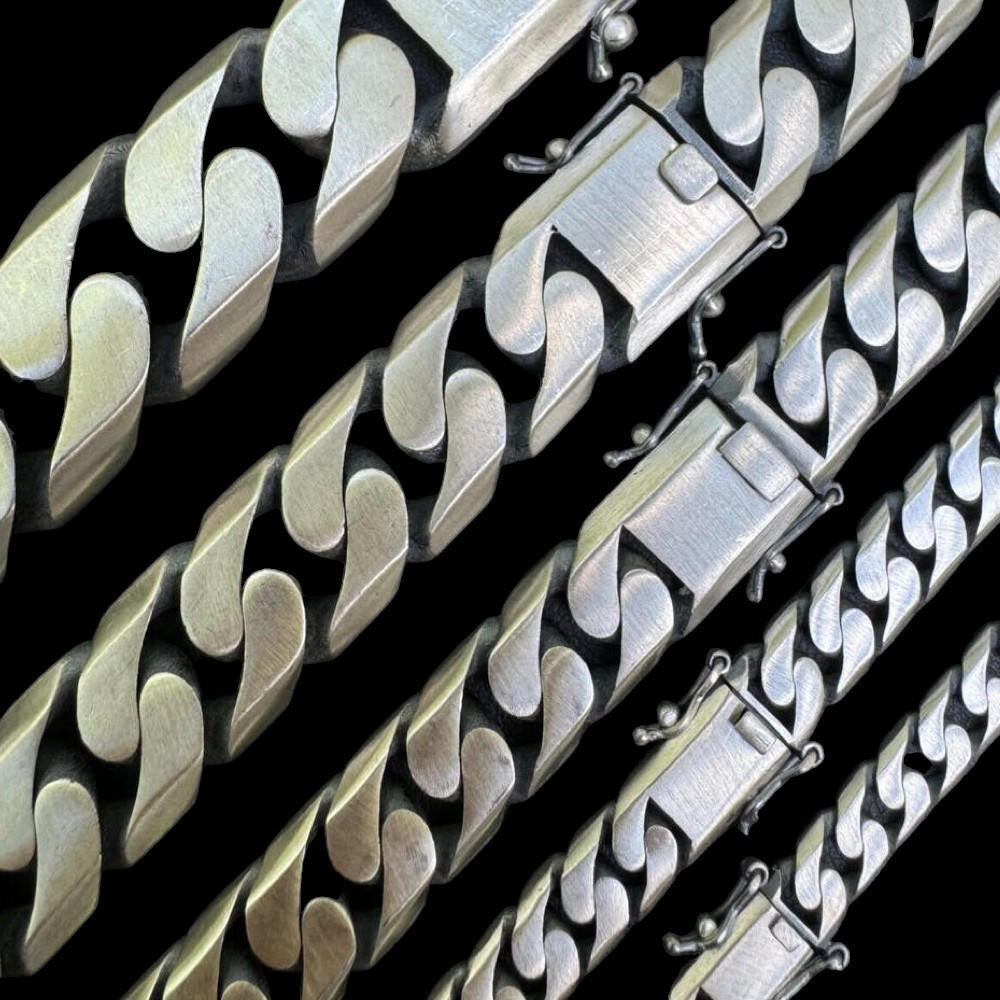 HarlemBling Modern Miami Cuban Link Chain Necklace Or Bracelet - Oxidized 925 Sterling Silver - 7"-28" - 6mm-20mm