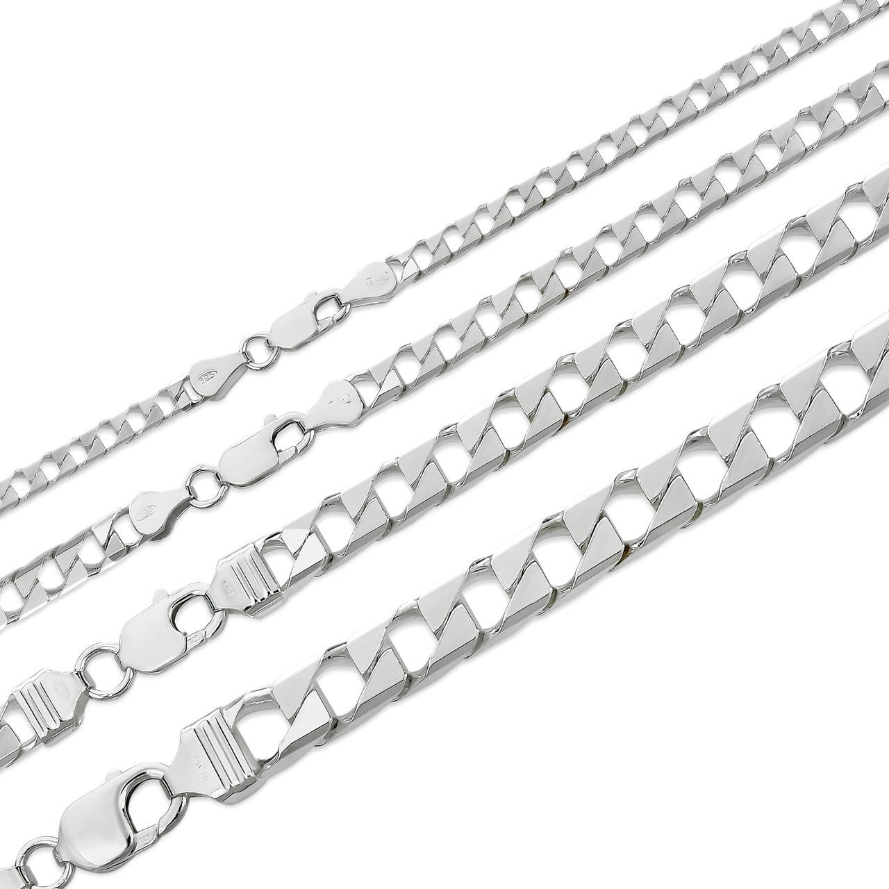 HarlemBling Modern Square Curb Link Chain Necklace Or Bracelet - 925 Sterling Silver - 7"-30" - 4mm-10mm