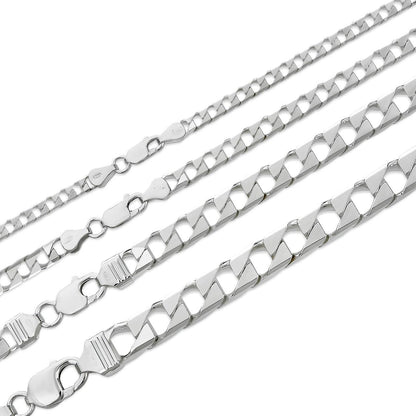 HarlemBling Modern Square Curb Link Chain Necklace Or Bracelet - 925 Sterling Silver - 7"-30" - 4mm-10mm