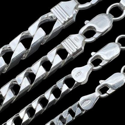 HarlemBling Modern Square Curb Link Chain Necklace Or Bracelet - 925 Sterling Silver - 7"-30" - 4mm-10mm