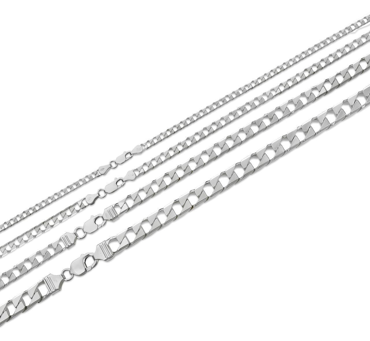 HarlemBling Modern Square Curb Link Chain Necklace Or Bracelet - 925 Sterling Silver - 7"-30" - 4mm-10mm