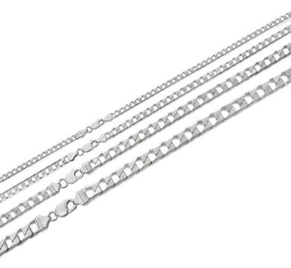 HarlemBling Modern Square Curb Link Chain Necklace Or Bracelet - 925 Sterling Silver - 7"-30" - 4mm-10mm