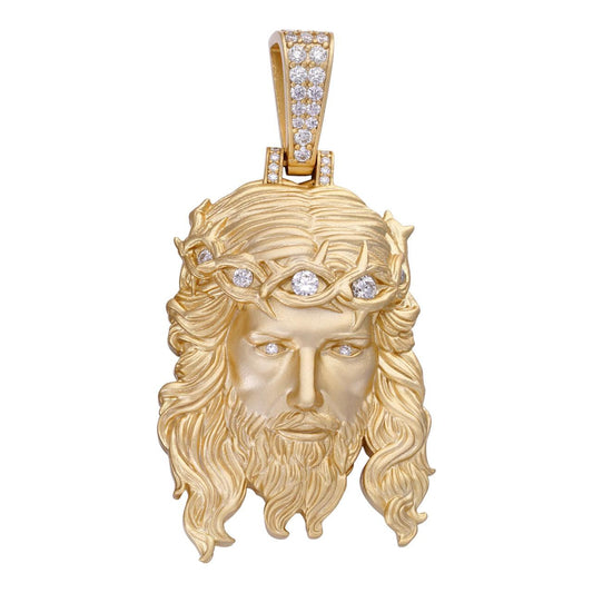 HarlemBling MOISSANITE #1 Bestseller Jesus Piece Pendant - Sandblasted Matte Finish 14k Gold Vermeil 925 Silver - 3 Sizes 1.5"-3"