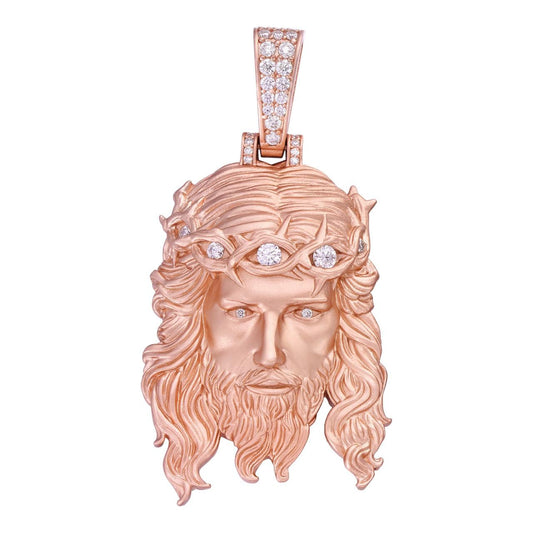 HarlemBling MOISSANITE #1 Bestseller Jesus Piece Pendant - Sandblasted Matte Finish 14k Rose Gold Vermeil 925 Silver - 3 Sizes 1.5"-3"