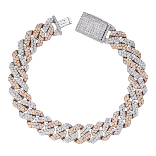 HarlemBling MOISSANITE #1 Bestseller Miami Cuban Link Prong Bracelet Iced Out - 14k Rose Gold Vermeil & 925 Silver - 8mm-20mm - 6" - 9"