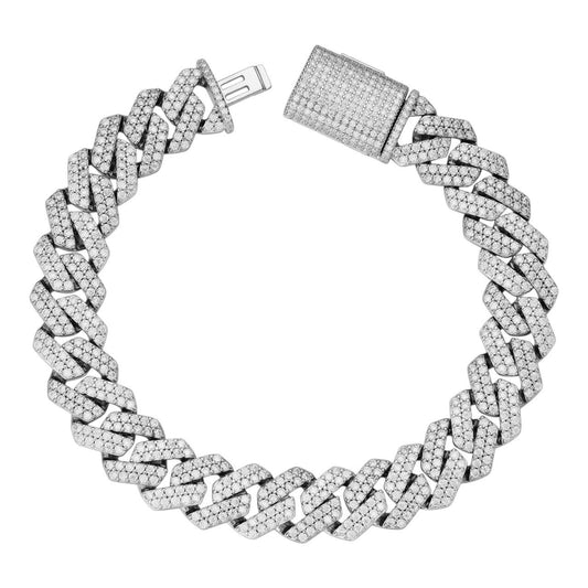 HarlemBling MOISSANITE #1 Bestseller Miami Cuban Link Prong Bracelet Iced Out - 925 Silver - 8mm-20mm - 6" - 9"
