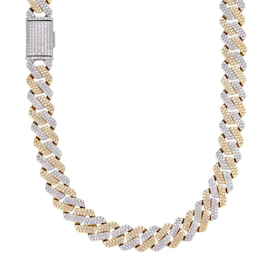 HarlemBling MOISSANITE #1 Bestseller Miami Cuban Link Prong Chain Necklace Iced Out - 14k Gold Vermeil & 925 Silver - 8mm-20mm - 16" - 30"