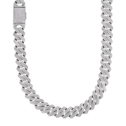 HarlemBling MOISSANITE #1 Bestseller Miami Cuban Link Prong Chain Necklace Iced Out - 925 Silver - 8mm-20mm - 18-30"