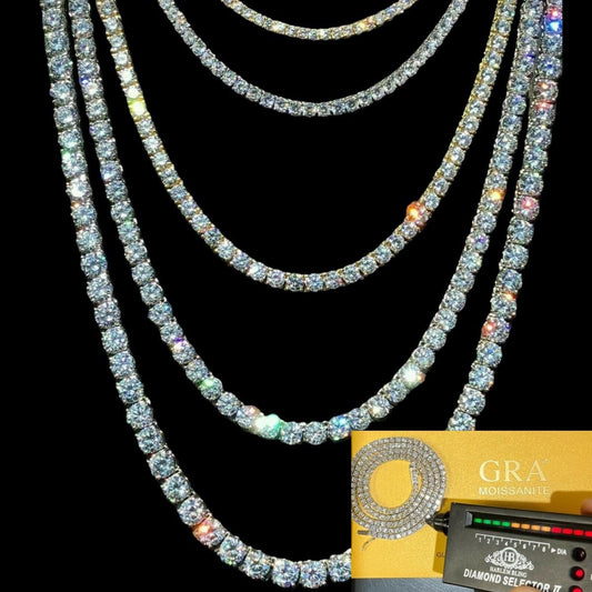 HarlemBling MOISSANITE #1 BESTSELLER Tennis Chain Necklace Iced Out - 14k Gold Vermeil, Rose Gold Vermeil Or 925 Silver - 3mm-7mm - 16-30"