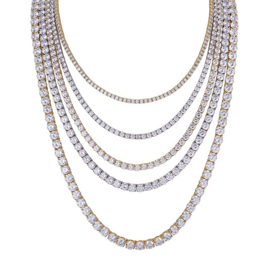 HarlemBling MOISSANITE #1 BESTSELLER Tennis Chain Necklace Iced Out - 14k Gold Vermeil, Rose Gold Vermeil Or 925 Silver - 3mm-7mm - 16-30"