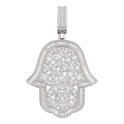 HarlemBling MOISSANITE 100 Evil Eyes Hamsa Hand Iced Out Pendant - 925 Silver - 3 Sizes 1.25"-3"