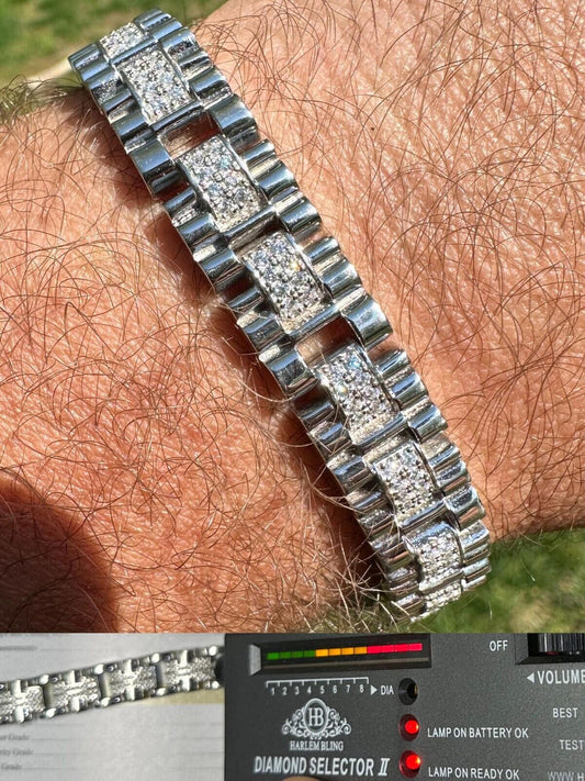 HarlemBling MOISSANITE 10mm Iced Presidential Bracelet Real 925 Silver Flooded Out Hip Hop