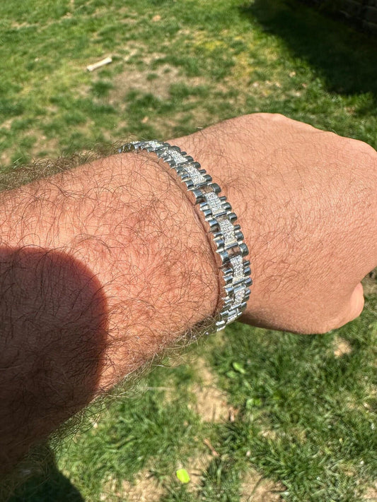 HarlemBling MOISSANITE 10mm Iced Presidential Bracelet Real 925 Silver Flooded Out Hip Hop