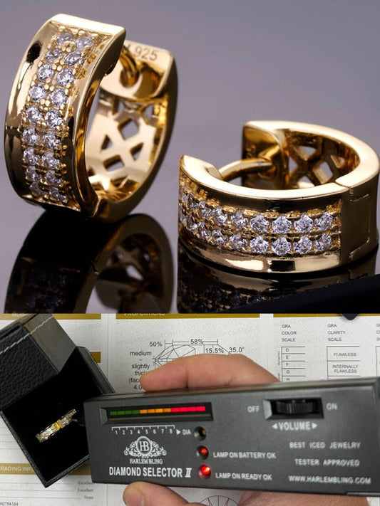 HarlemBling Moissanite 14k Gold Over 925 Silver Small Huggie Hoops Earrings 12mm Mens Ladies