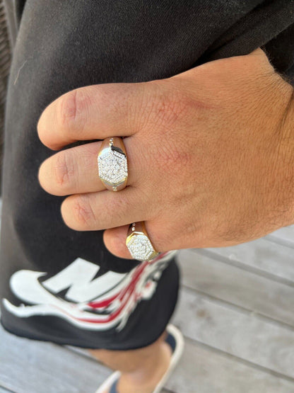 HarlemBling Moissanite 14k Gold Plated 925 Silver Hip Hop Iced Pinky Ring Pass Diamond Test