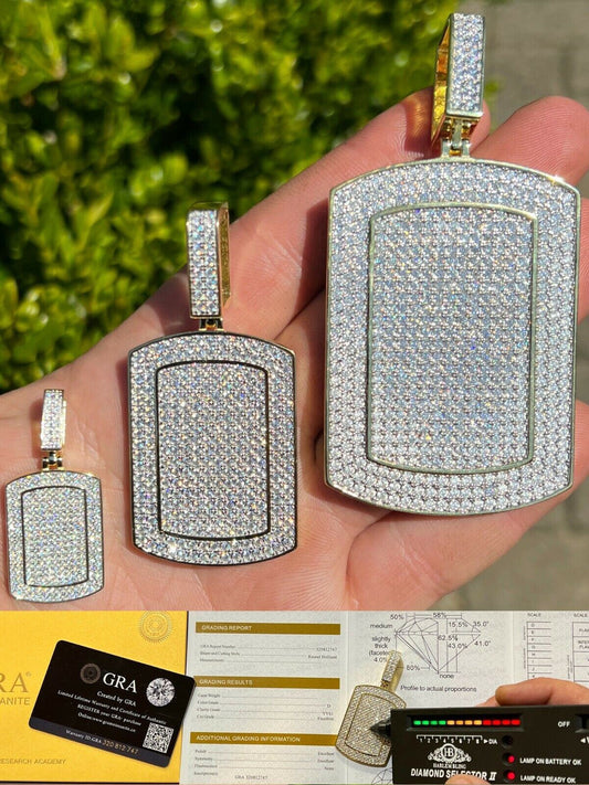 HarlemBling MOISSANITE 14k Gold Vermeil Dog Tag Iced Hip Hop Pendant Necklace Diamond Tester