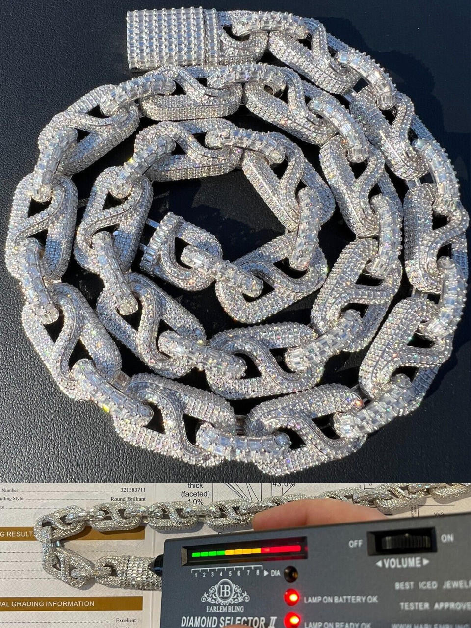 HarlemBling MOISSANITE 14mm Mens Hip Hop Iced Gucci Infinity Link 16-28" Pass Diamond Test