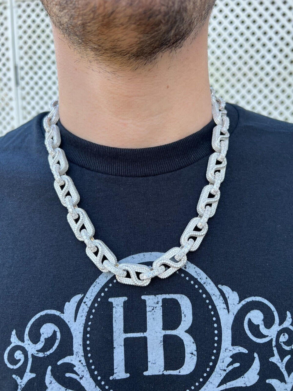 HarlemBling MOISSANITE 14mm Mens Hip Hop Iced Gucci Infinity Link 16-28" Pass Diamond Test