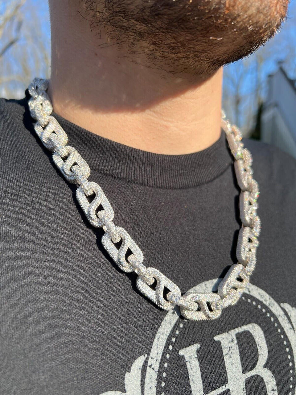 HarlemBling MOISSANITE 14mm Mens Hip Hop Iced Gucci Infinity Link 16-28" Pass Diamond Test